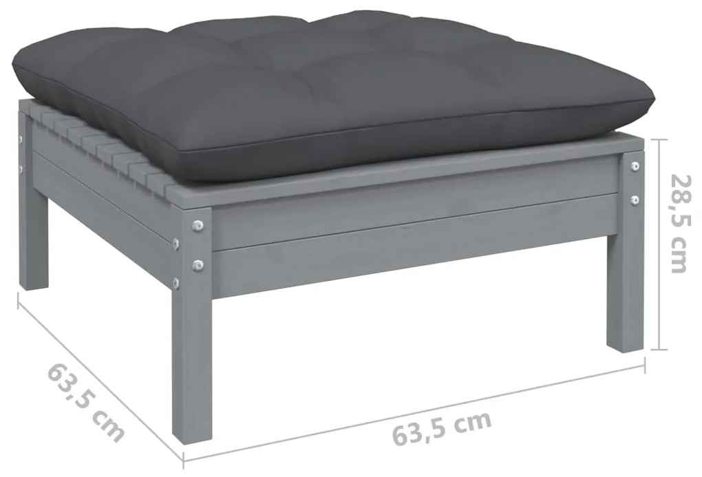 Set mobilier gradina cu perne, 10 piese, gri, lemn de pin Gri, 10