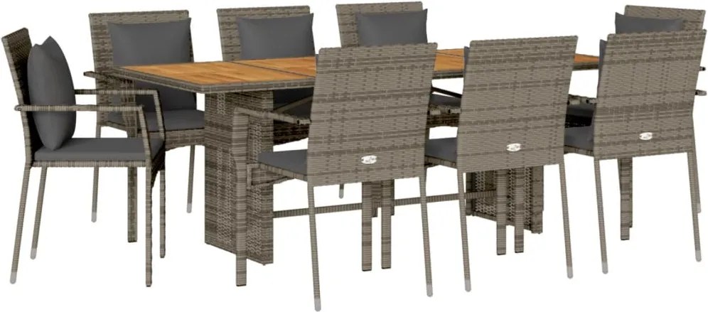 vidaXL Set mobilier grădină cu perne, 9 piese, gri, poliratan