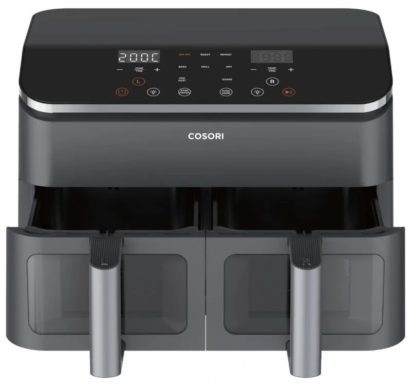 Friteuza cu aer cald Cosori Dual Basket CAF-R901-AEU, 1750 W, 8.5 L, 8 programe, Timer, Ecran tactil, Negru