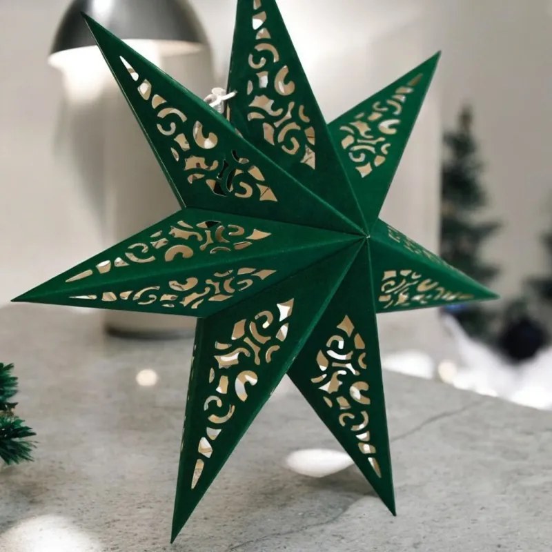 Stea de hartie pentru Craciun cu sapte colturi STARLET DELUXE 35 cm, verde