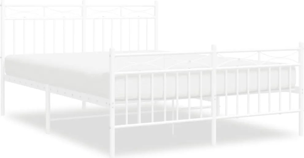 vidaXL Cadru de pat metalic cu tăblie de cap/picioare, alb, 140x190 cm