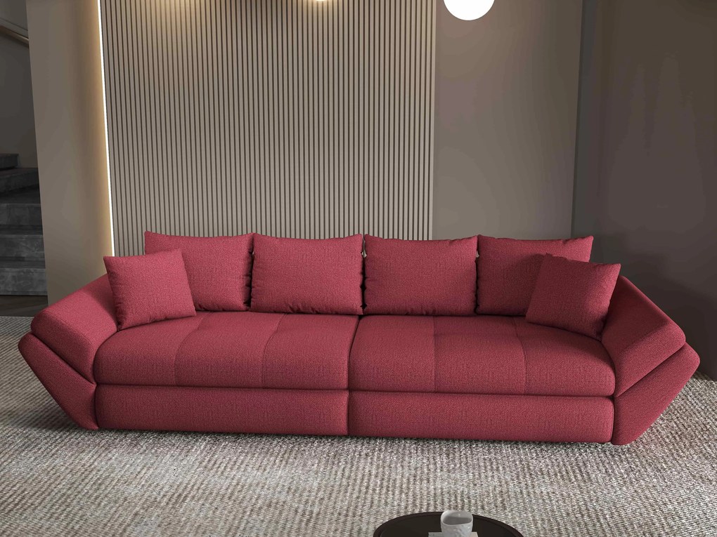 Canapea extensibilă dumonde cu ladă de depozitare si sezut confortabil din spuma high-density, Loana Enjoy Rosu 300x100 cm