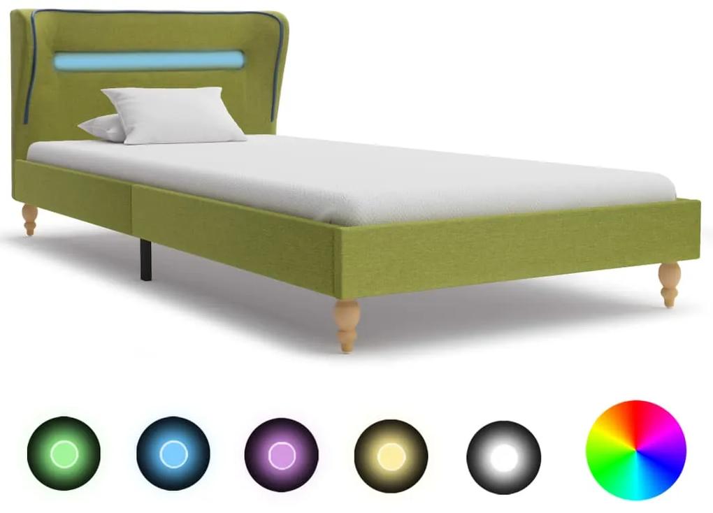 280607 vidaXL Cadru de pat cu LED-uri, verde, 90 x 200 cm, material textil