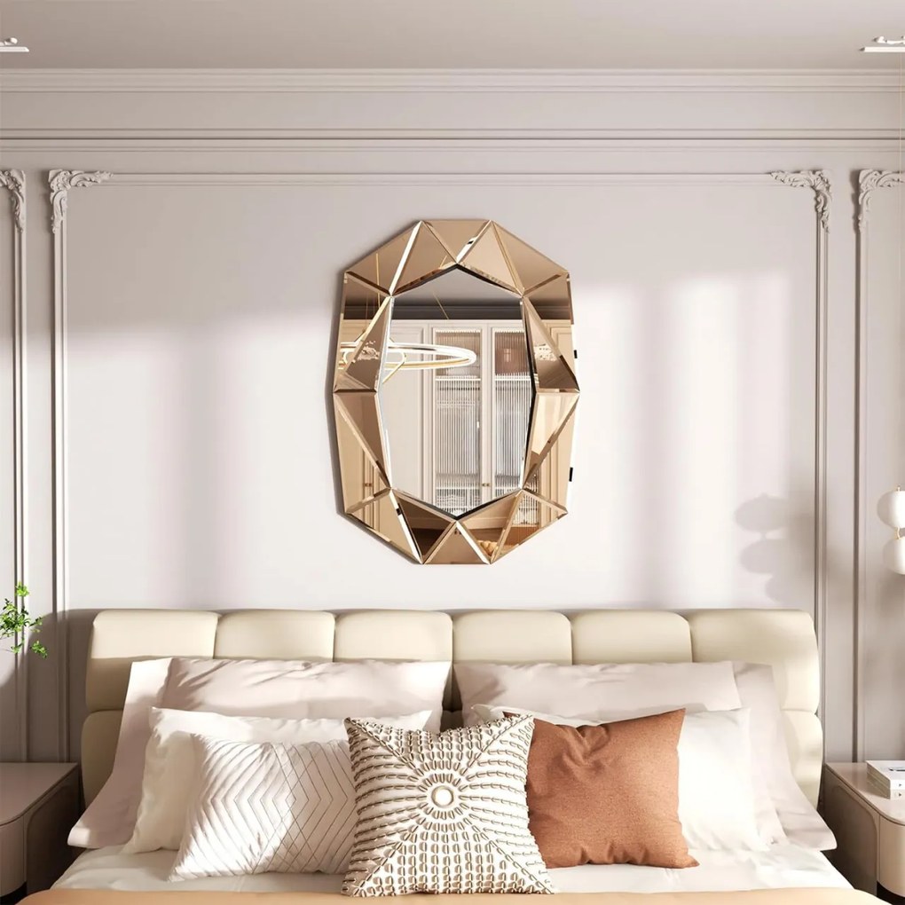 OGG35 - Oglinda ornamentala 3D 72 x 100 cm, pentru perete, dormitor, living - Verde / Argintiu / Auriu