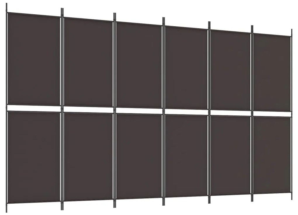 350223 vidaXL Paravan de cameră cu 6 panouri, maro, 300 x 180 cm, textil