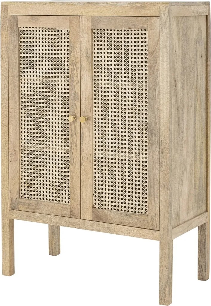 Dulap din lemn de mango natural, cu uși din rattan împletit și mânere aurii, „Paulo", 75 x 30 x 105 cm