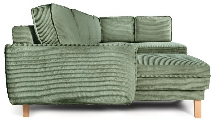 Colțar verde deschis extensibil cu tapițerie din catifea reiată (cu colț pe partea dreaptă/în formă de "U") Tori – Bonami Selection