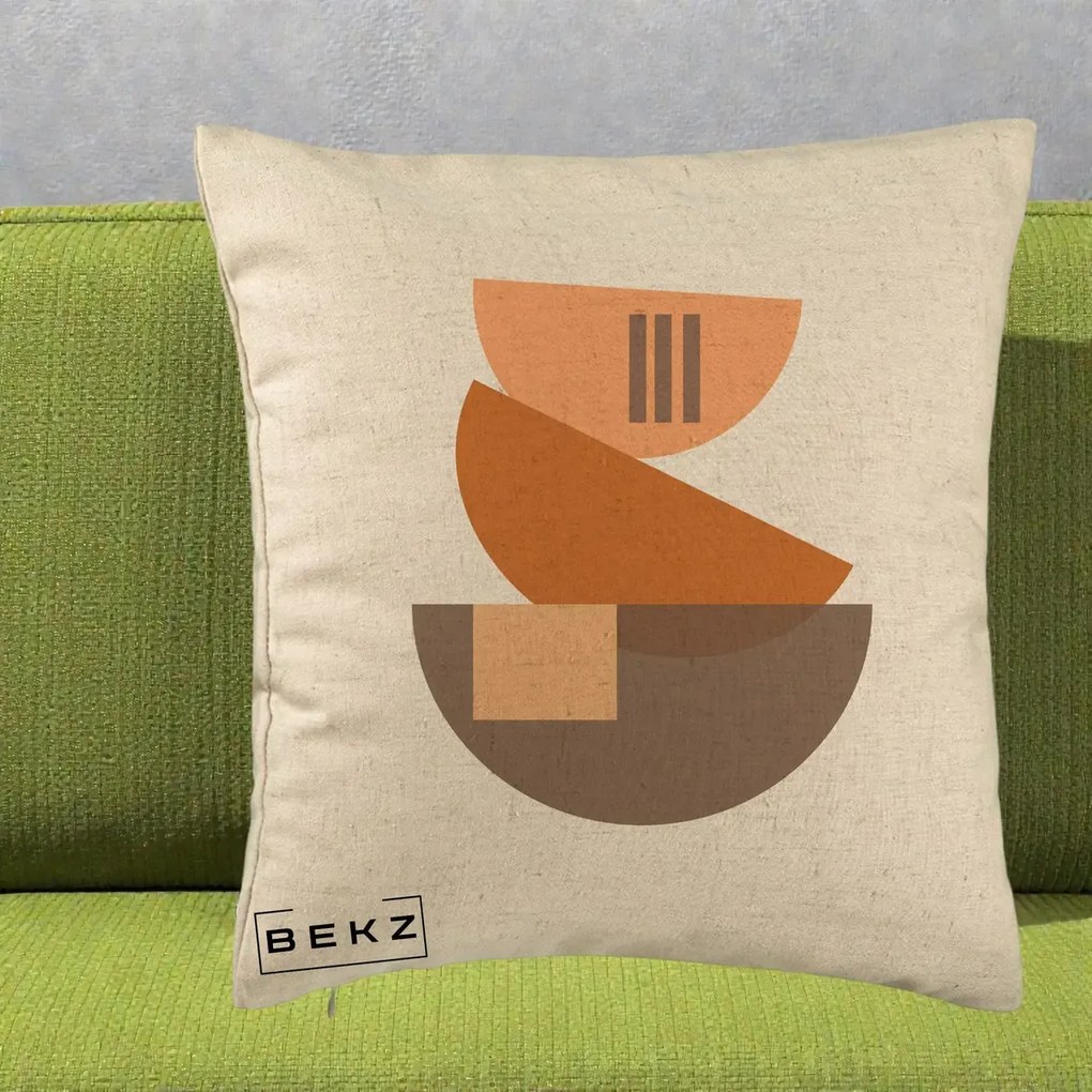 Perna Decorativa Geometric Bauhaus Boluri Portocaliu, 40x40 cm, Bej, Husa Detasabila, Perna Inclusa, BEKZ®