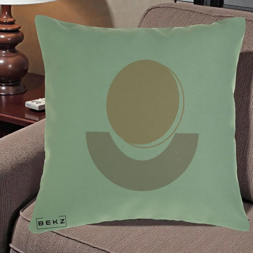 Perna Decorativa Geometric Boho Luna si Disc, 40x40 cm, Verde, Husa Detasabila, Perna Inclusa, BEKZ®
