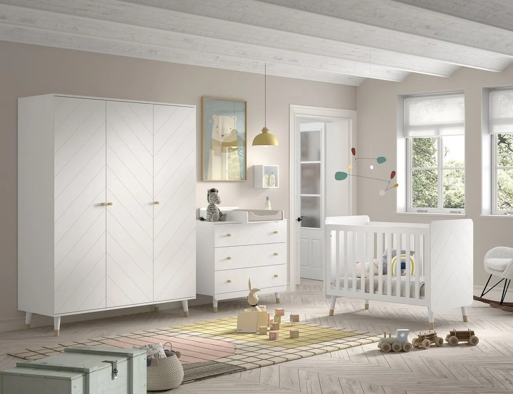 Set Mobilier Complet pentru Bebeluși, 4 Piese, Alb Satinat (Pin Masiv și MDF) – Billy – Vipack
