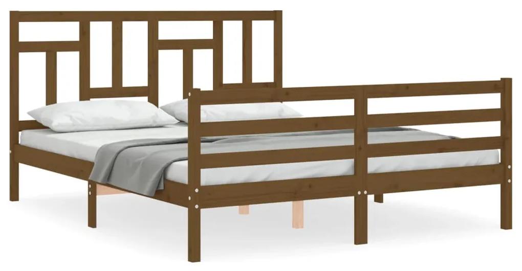3194969 vidaXL Cadru de pat cu tăblie, maro miere, king size, lemn masiv