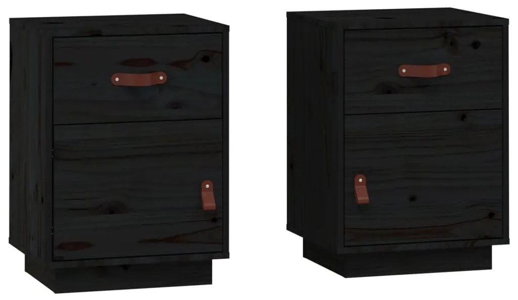 818314 vidaXL Noptiere, 2 buc., negru, 40x34x55 cm, lemn masiv de pin