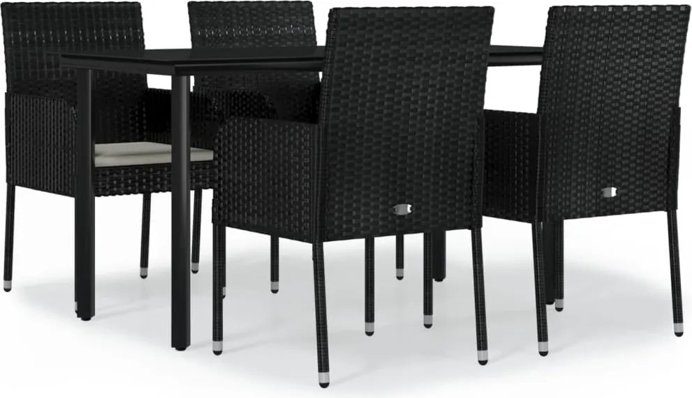 vidaXL Set mobilier de grădină cu perne, 5 piese, negru, poliratan