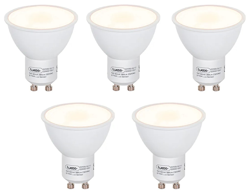 Set de 5 becuri LED GU10 cu senzor crepuscular 5W 380lm 2700K