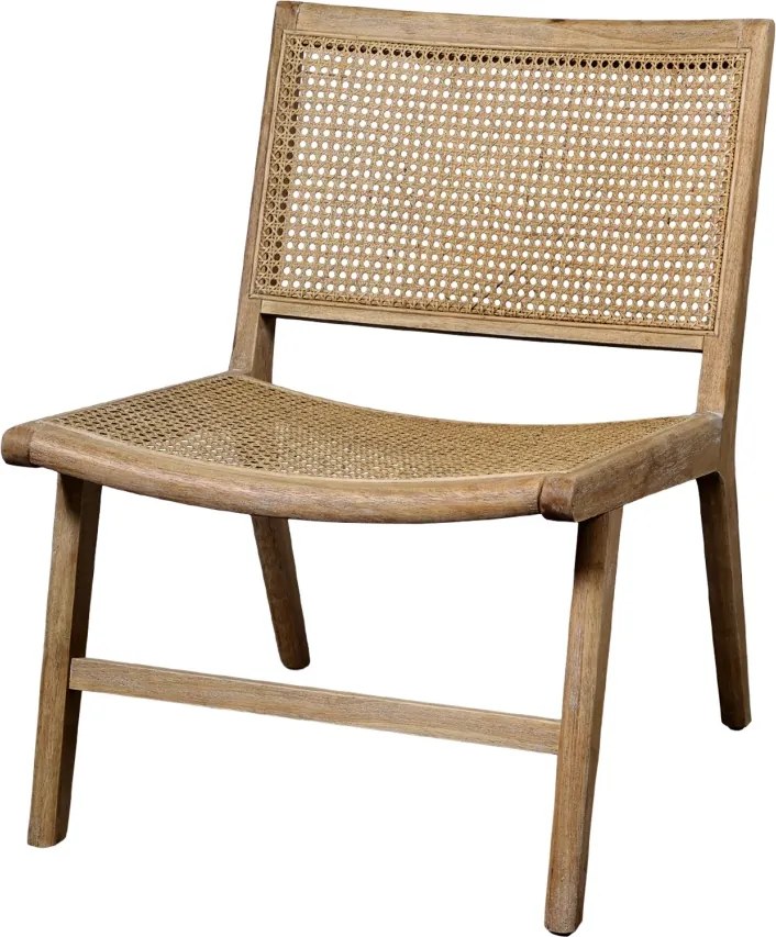 Fotoliu lounge din lemn de cauciuc cu șezut și spătar din rattan împletit, „Cannes”