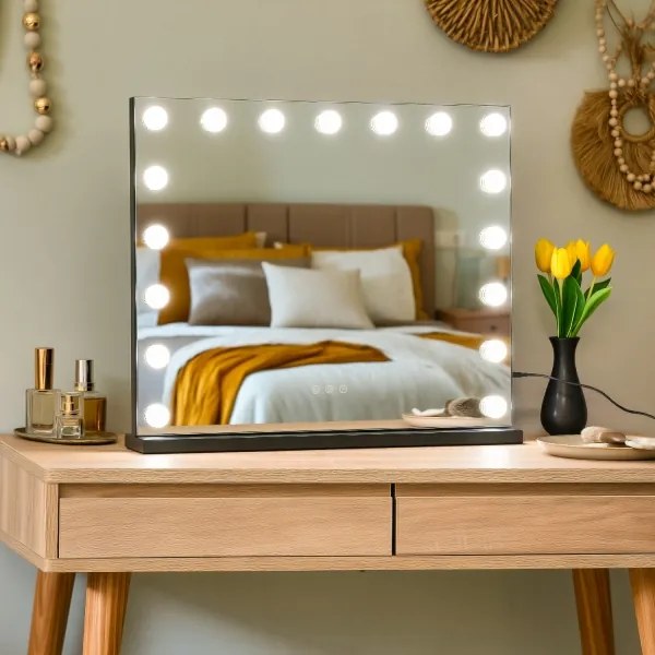 BRILAGI - Oglindă de machiaj HOLLYWOOD LED reglabilă, 15W, 230V, 60x50 cm, neagră