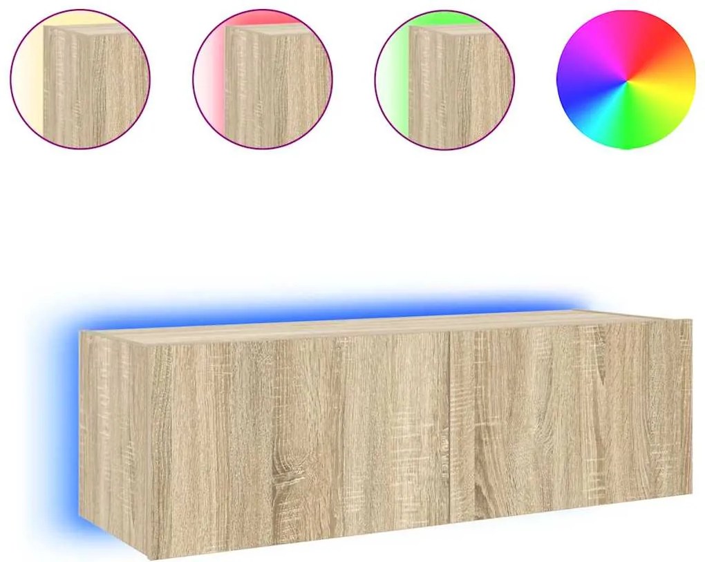 vidaXL Comodă TV de perete cu lumini LED, stejar sonoma, 100x35x31 cm