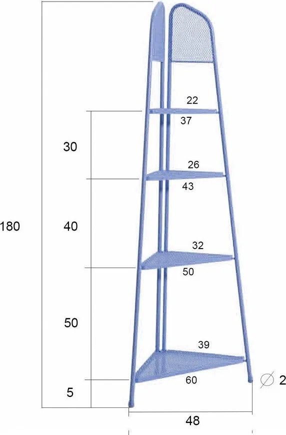 Etajeră metalică pe colț pentru balcon, înălțime 180 cm, albastru MWH - Garden Pleasure