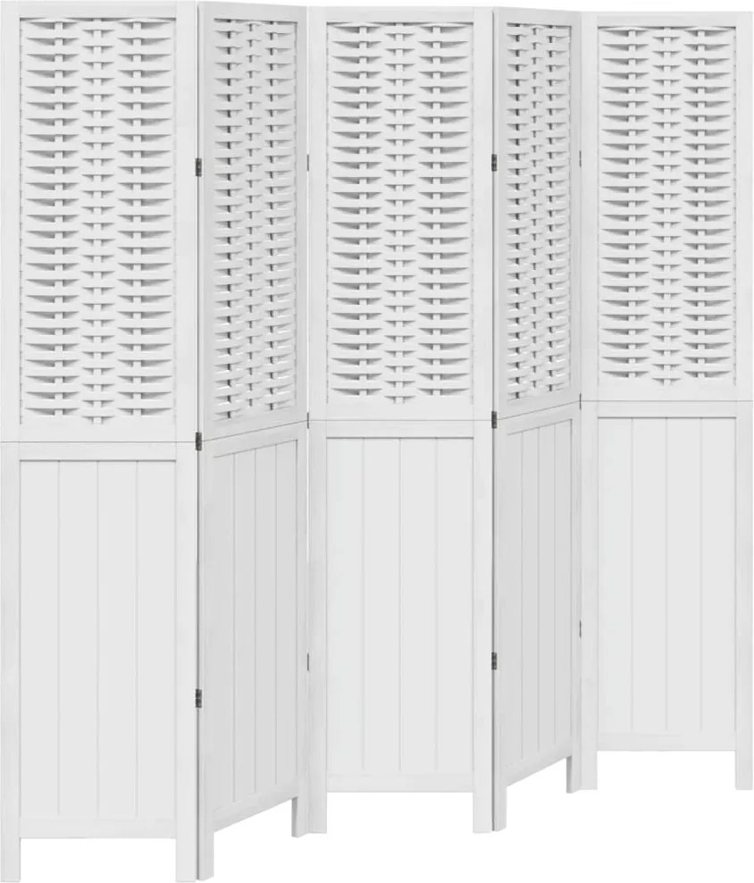 vidaXL Paravan cameră 5 panouri, alb, lemn masiv paulownia