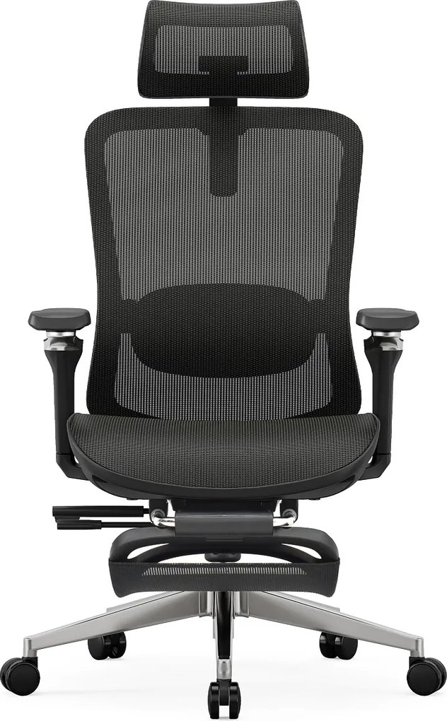 Scaun ergonomic premium Lita-H-M, masaj lombar electric, șezut glisant, tetieră 2D, cotiere 5D, reclinare 125°, suport picioare, bază metalică, Full Mesh, Negru