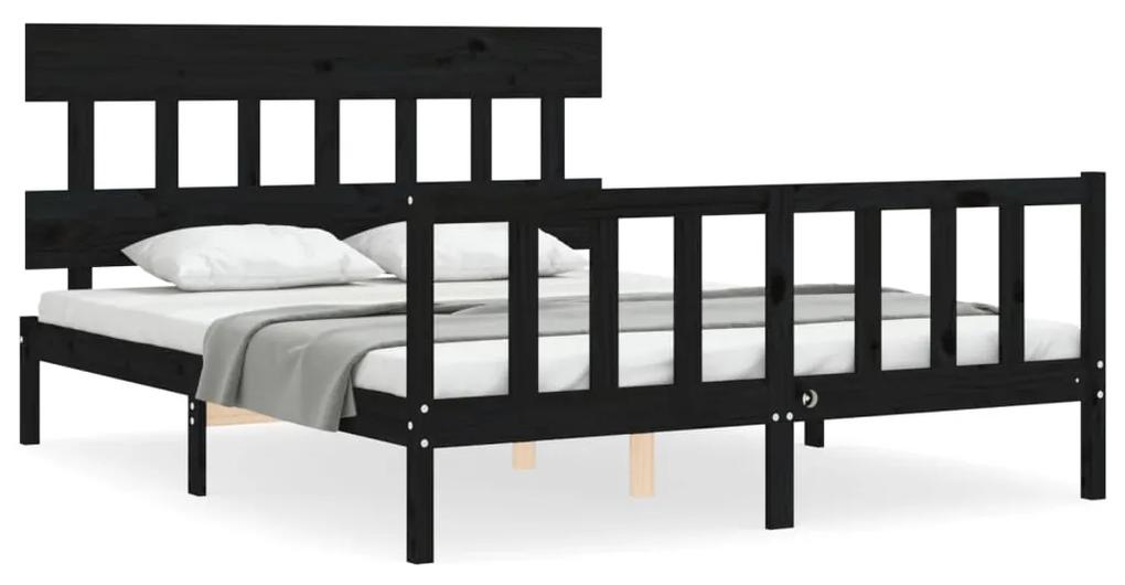 3193350 vidaXL Cadru de pat cu tăblie, negru, 160x200 cm, lemn masiv