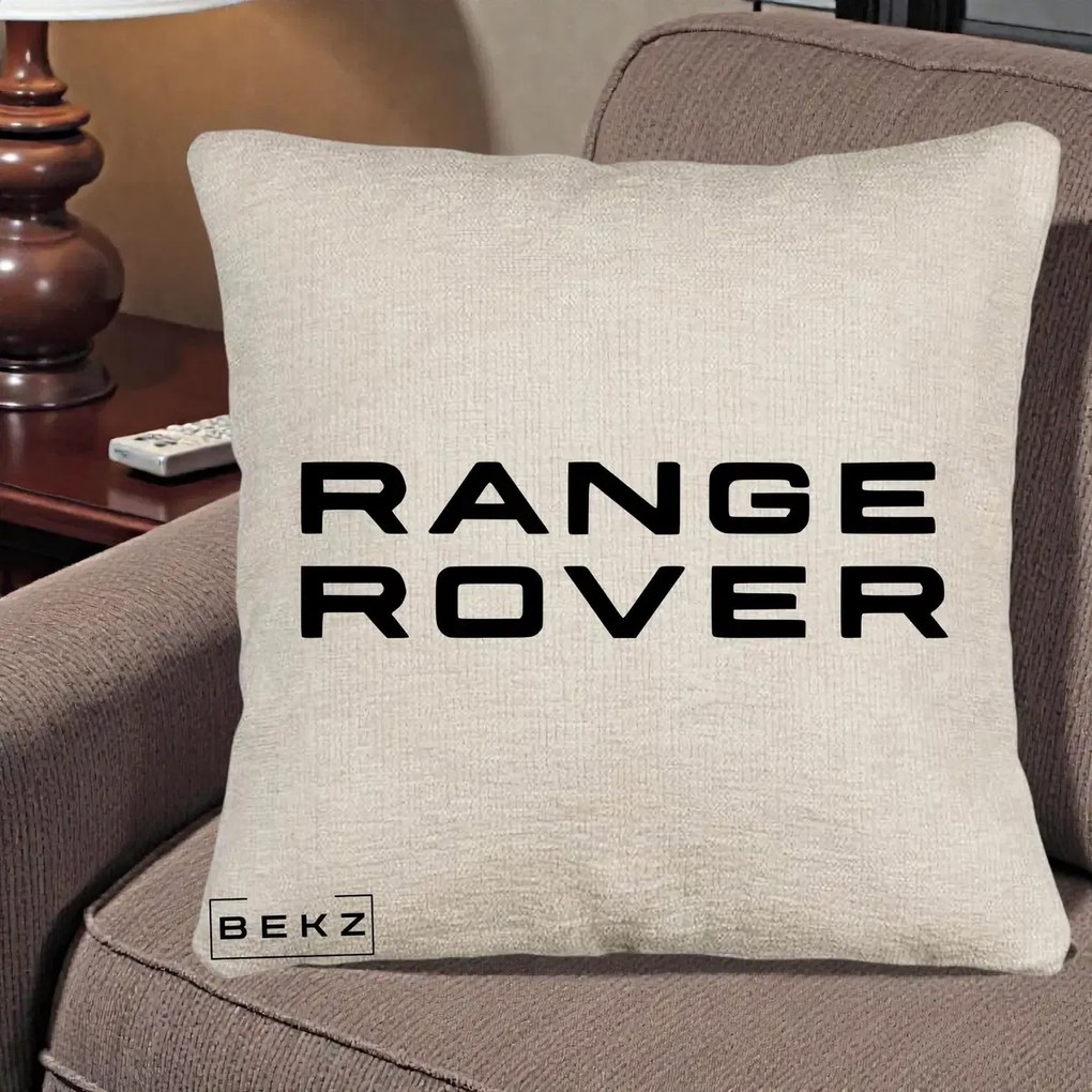 Perna Personalizata cu emblema Range Rover, 40x40 cm, Bej Canapea, Husa Detasabila, Perna Inclusa, BEKZ®