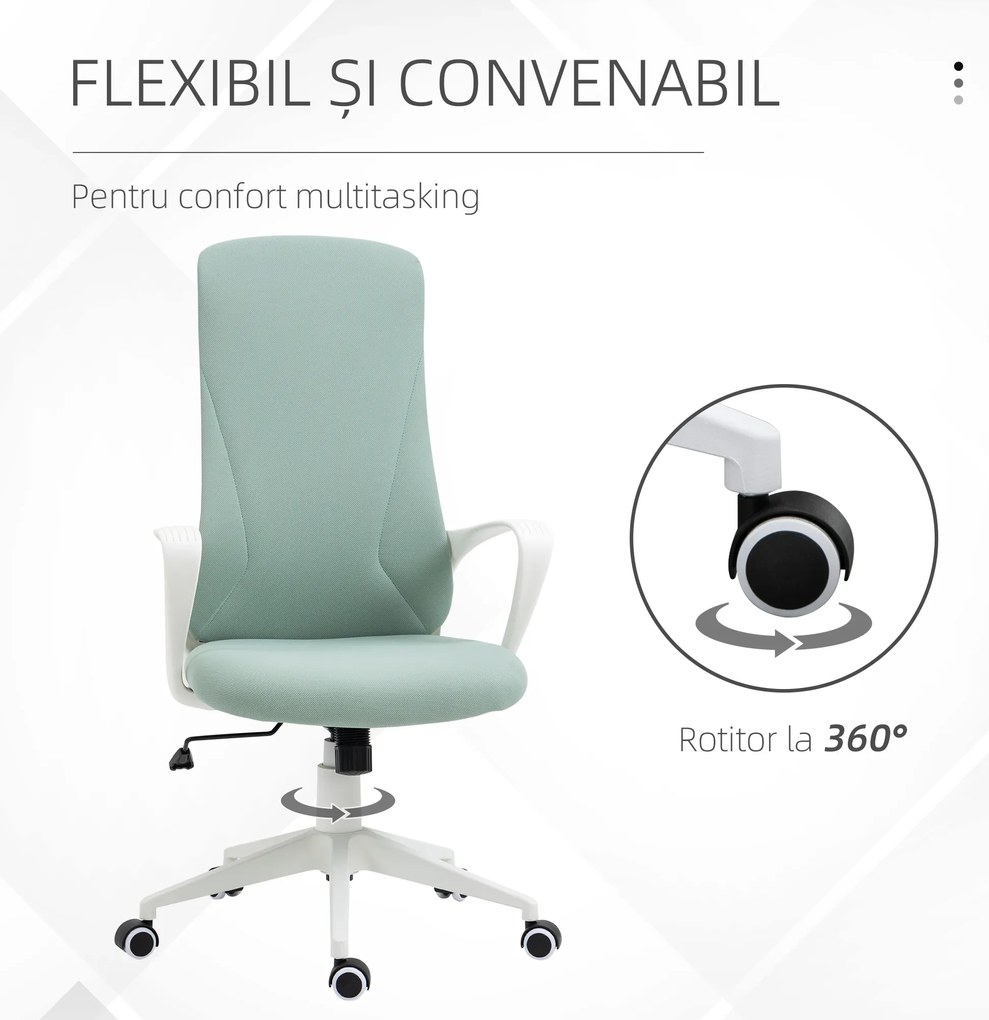 Vinsetto Scaun de birou ergonomic, cu înălțime ajustabilă și balans, 62x56x110-119,5 cm, verde | Aosom Romania