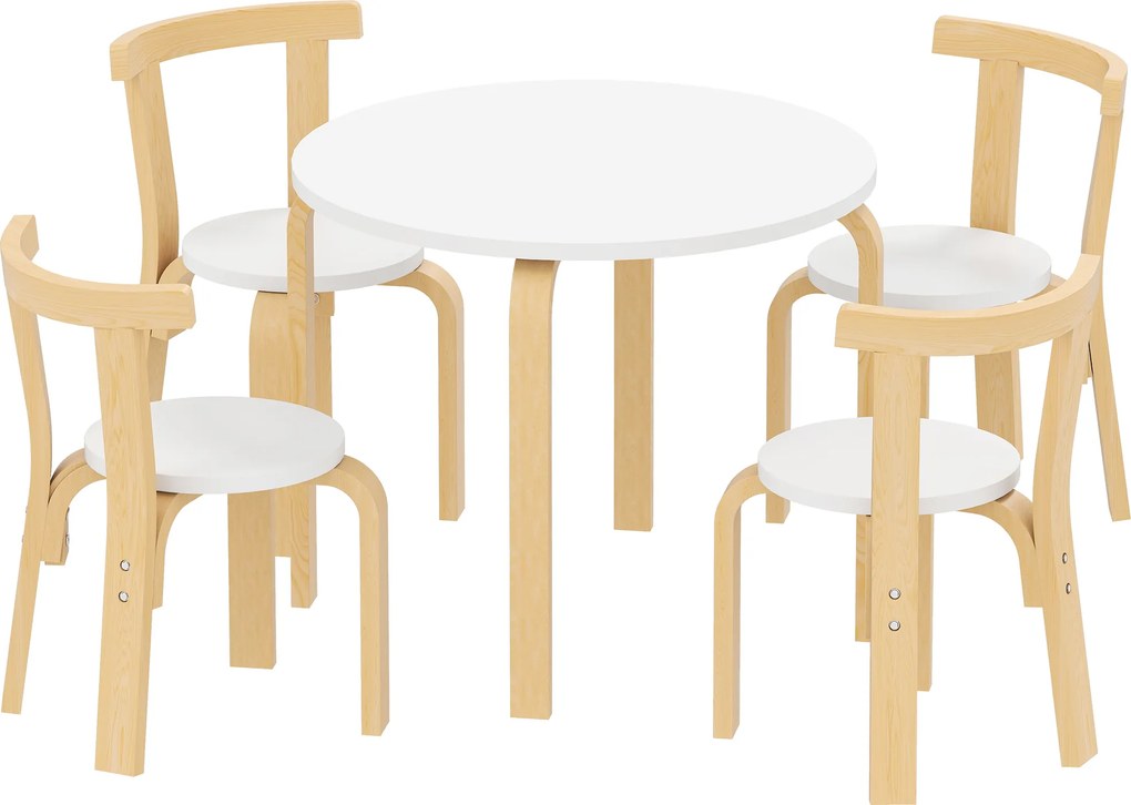 AIYAPLAY Set Masă și Scaune pentru Copii 3-8 Ani 5 piese cu Margini Rotunjite din Lemn Alb | Aosom Romania