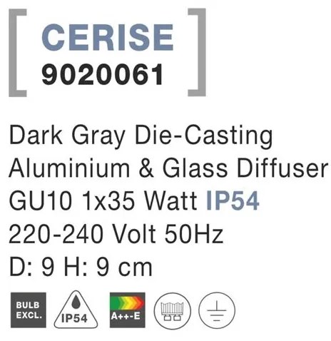 Spot aplicat de exterior IP54 CERISE gri 9cm NVL-9020061