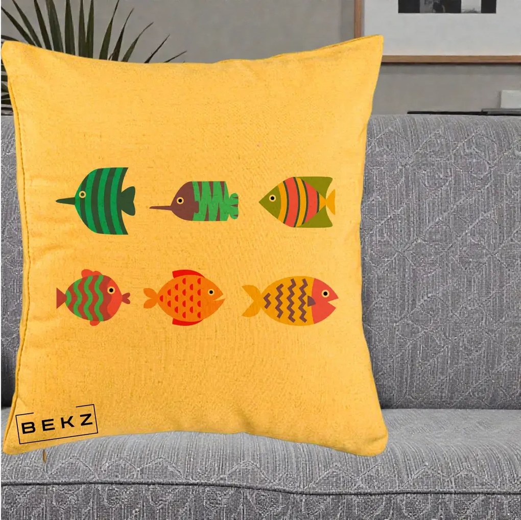 Perna decorativa Pesti Colorati Cartoon, 40x40 cm cu Umplutura, Galben, BEKZ