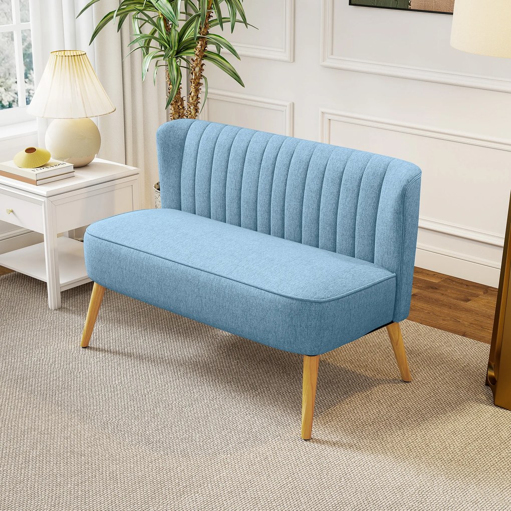 HOMCOM Canapea de 2 locuri în stil retro, captuseală moale, husă ușor de întreținut, până la 150 kg, 117 x 56,5 x 77 cm, Albastru | Aosom Romania