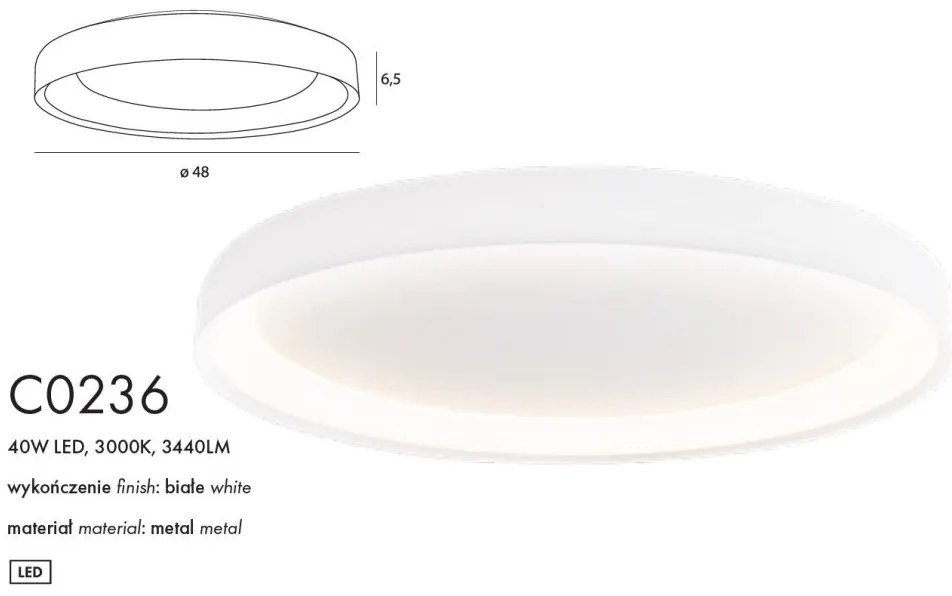 Plafoniera LED design slim circular Tornado 48cm