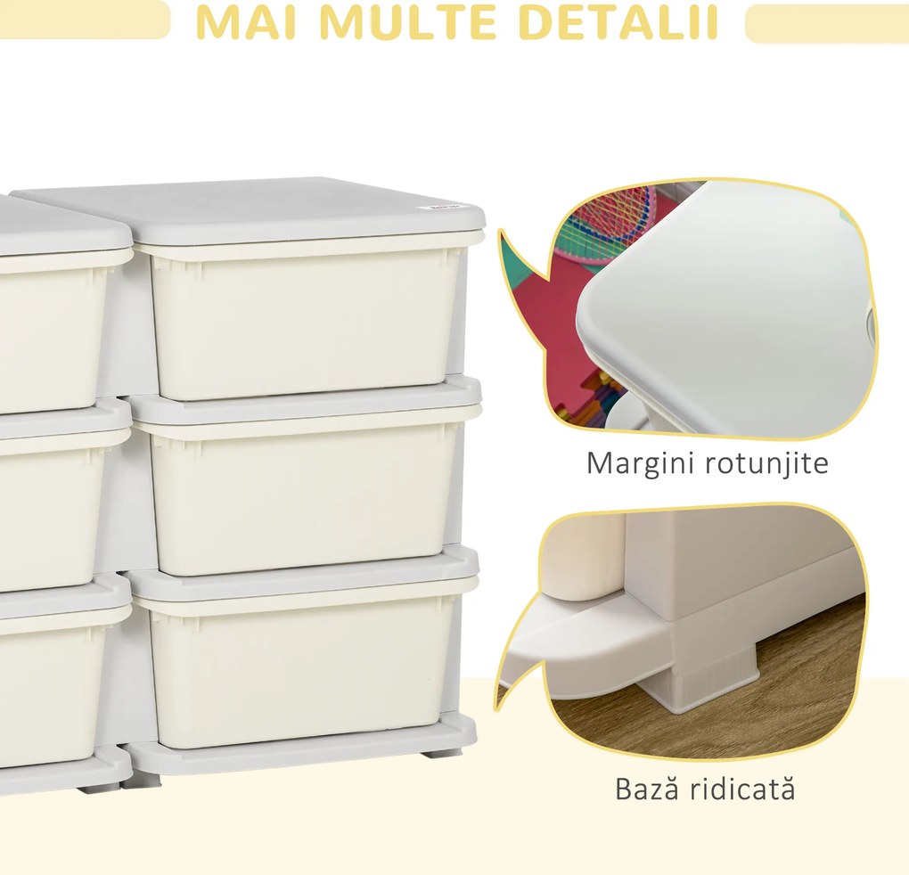 HOMCOM Comodă cu 6 Sertare pentru Copii 3-6 Ani cu Margini Rotunjite, din PP Crem, 75x37x56.5 cm | Aosom Romania