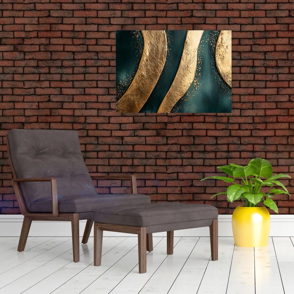 Tablou - Abstracție verde cu auriu I. (70x50 cm)