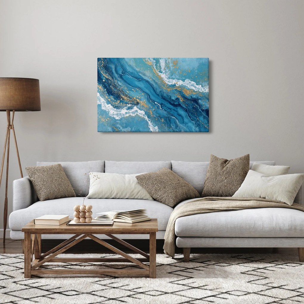 Tablou - Marmură bleu cu aur II. (90x60 cm)