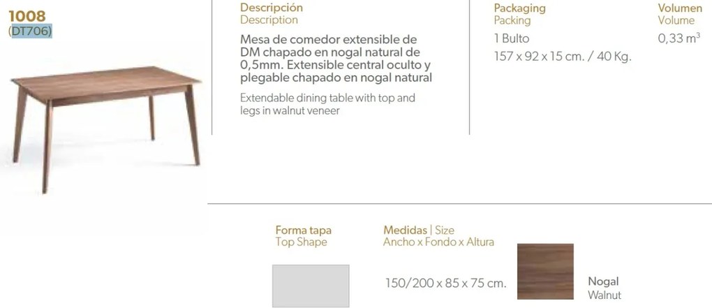 Masa extensibila Walnut, 150-200x85cm AC-DT706