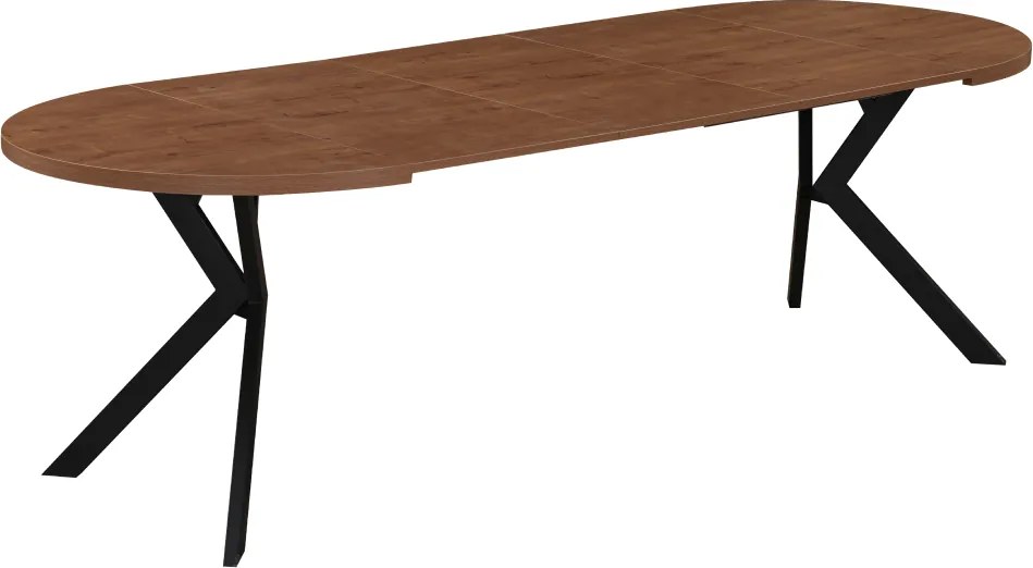 Masă de sufragerie extensibilă, stejar închis/negru, 100-250x75,5 cm, LUKOS