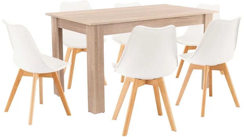 Set de masă Zara 6+1 alb-stejar Sonoma