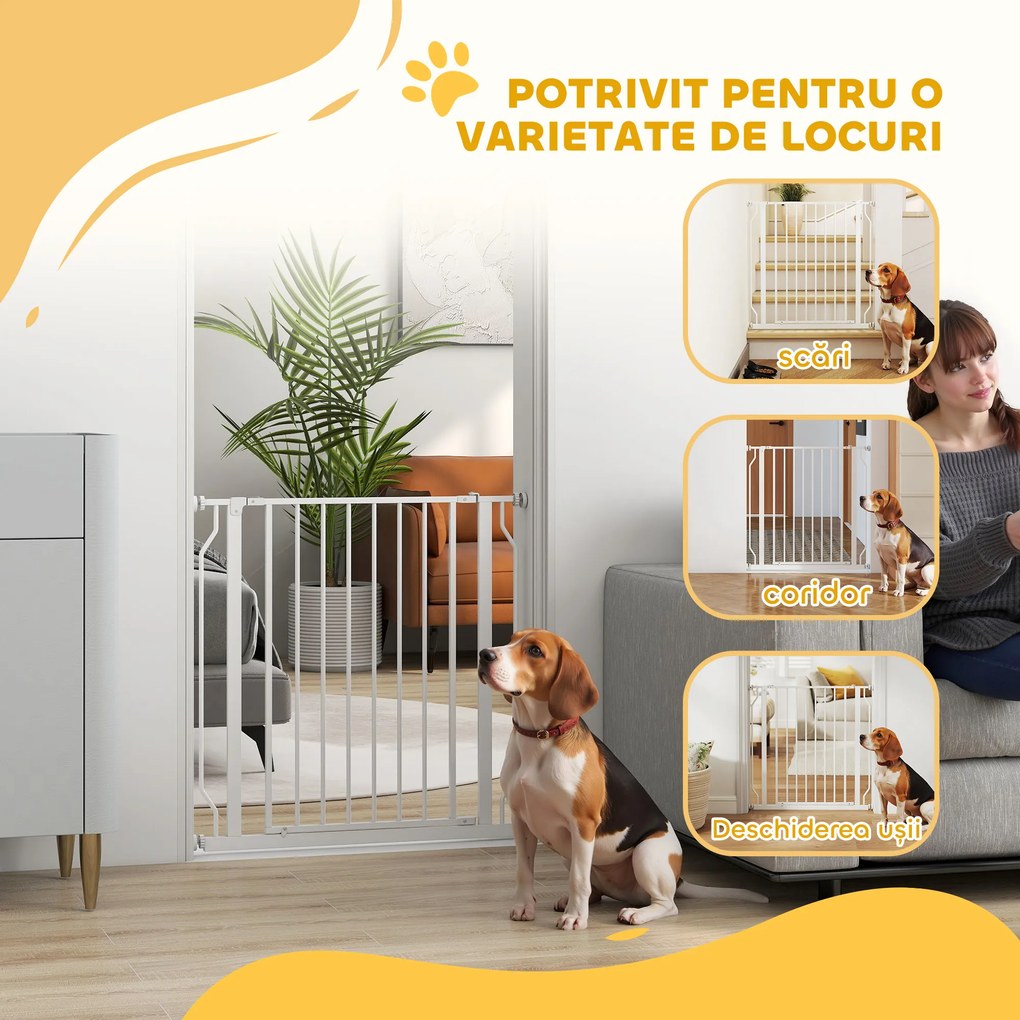PawHut Cancel de Siguranță Larg pentru Câini, cu Ușă sub Presiune, pentru Uși, Holuri, Scări - Alb | Aosom Romania