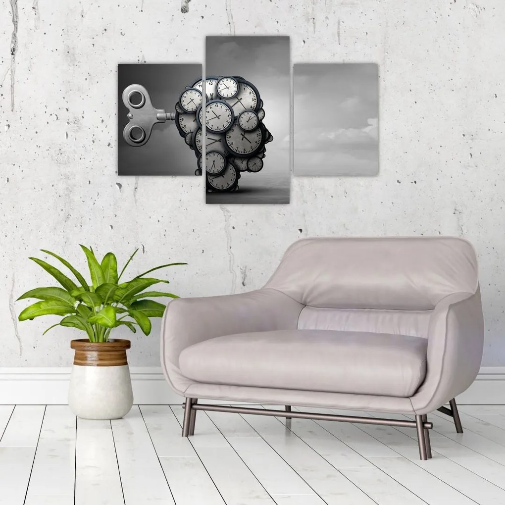 Tablou artistic cu cu cap și ceas (90x60 cm)