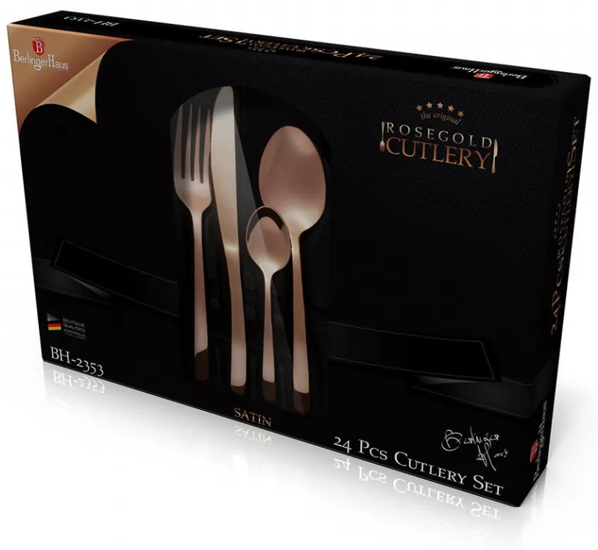 Set Tacamuri 24 piese efect satinat Rose Gold Metallic Collection Berlinger Haus BH 2353