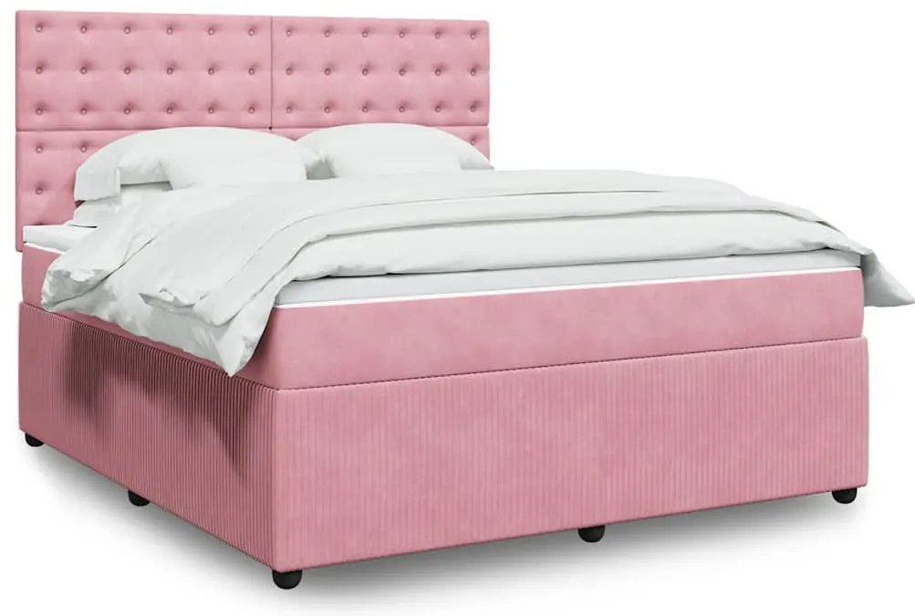 vidaXL Pat box spring cu saltea, roz, 180x200 cm, catifea