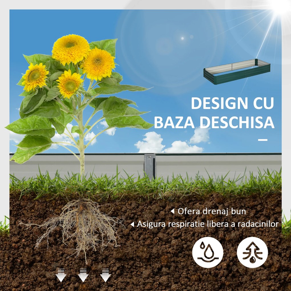 Outsunny Pat Suport de Gradina Inaltat din Metal de Exterior, Suport pentru Plante, Flori si Ierburi Aromatice, Verde | Aosom Romania