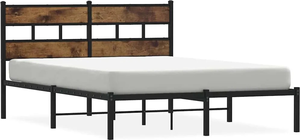 vidaXL Cadru pat metalic fără saltea, stejar fumuriu, 135x190 cm