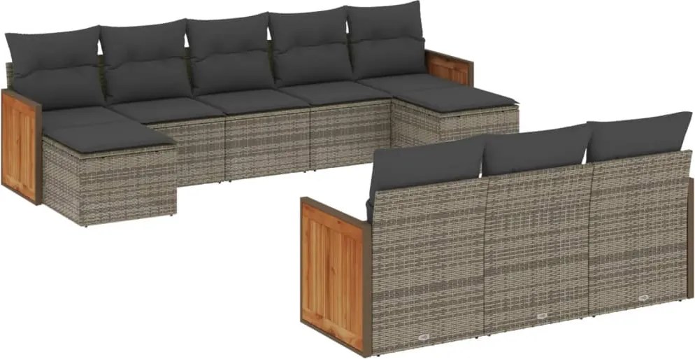 vidaXL Set mobilier de grădină cu perne, 10 piese, gri, poliratan