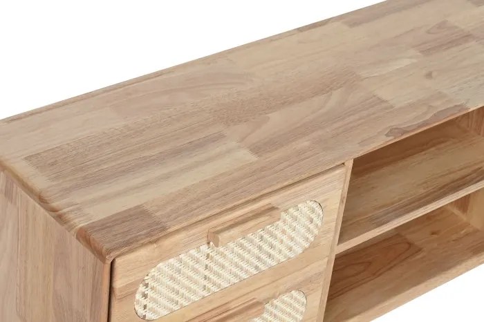 Comoda TV natur , din lemn de cauciuc metal si rattan , "Natqi"