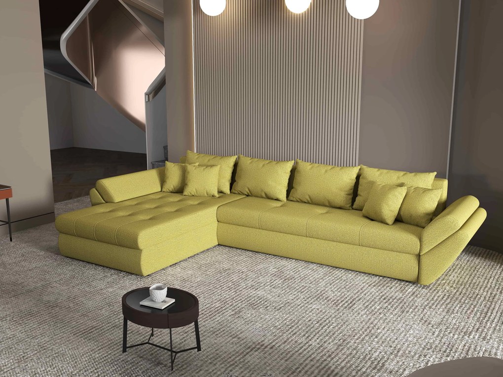 Colțar extensibil dumonde cu ladă de depozitare si sezut confortabil din spuma high-density, Loana XL Enjoy Verde 335x185 cm
