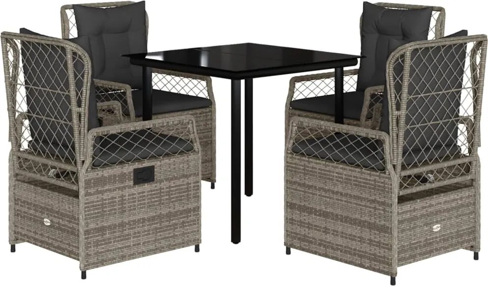 vidaXL Set mobilier de grădină cu perne, 5 piese, gri, poliratan