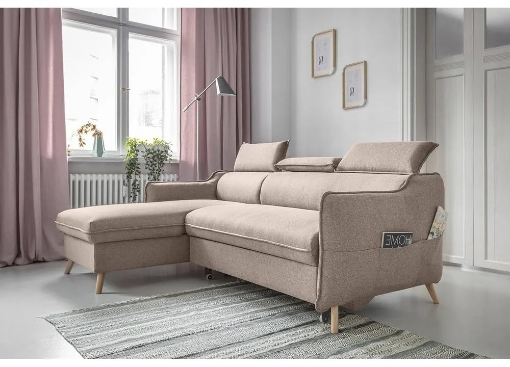 Colțar extensibil cu șezlong pe partea stângă Miuform Sweet Harmony, bej