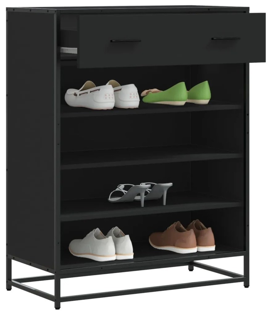 vidaXL Pantofar, negru, 75x38x97,5 cm, lemn prelucrat/metal
